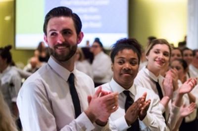 Congratulating students for their hard work at A Night in the Valley