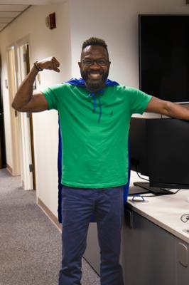 Photo of Terrance Barner with hero cape
