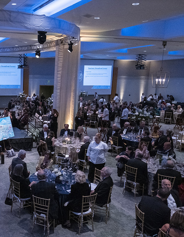 The ballroom during the live auction at the 2026 event, seen from above. Right side of the image.