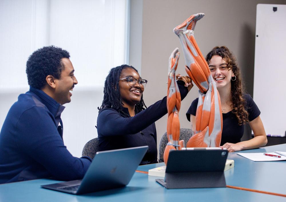students using library anatomy models