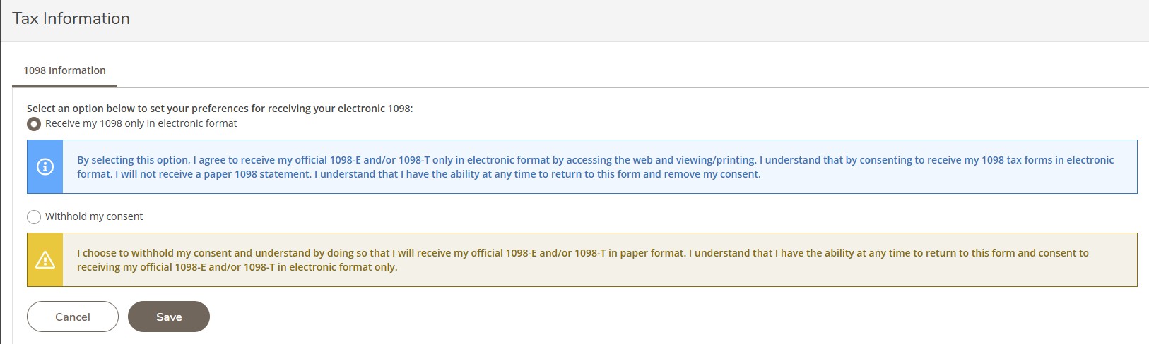 1098-T electronic format selection