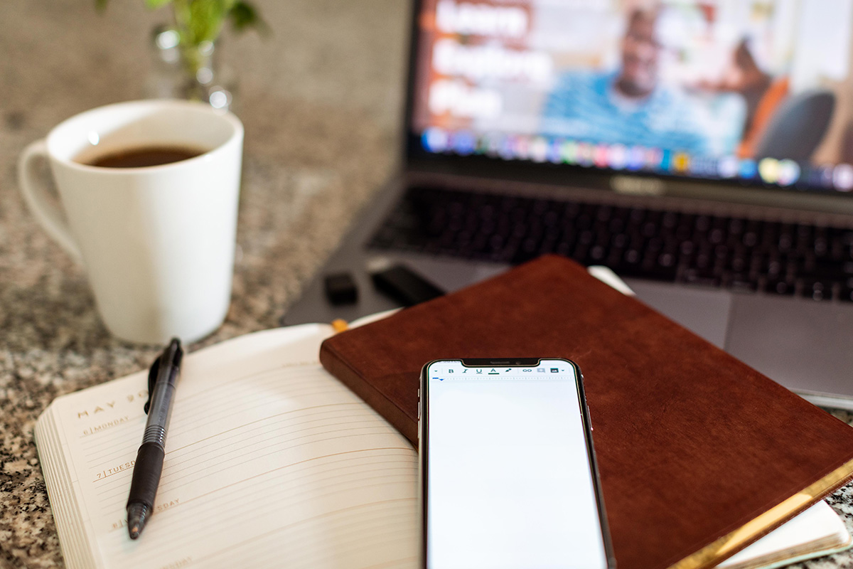 Phone and computer and notebook